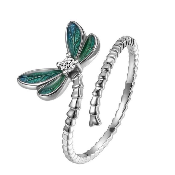 Sterling Silver Dragonfly Opening Ring Adjustable Ring Pave Setting CZ New - Picture 6 of 6
